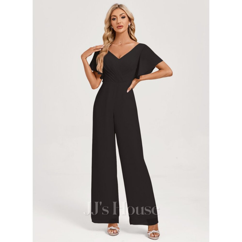 NWT JJs House Womens Size 14 V-Neck Floor-Length Chiffon Ruffle Jumpsuit NEW
